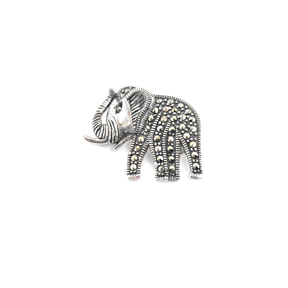 Marcasite Elephant Silver Brooch