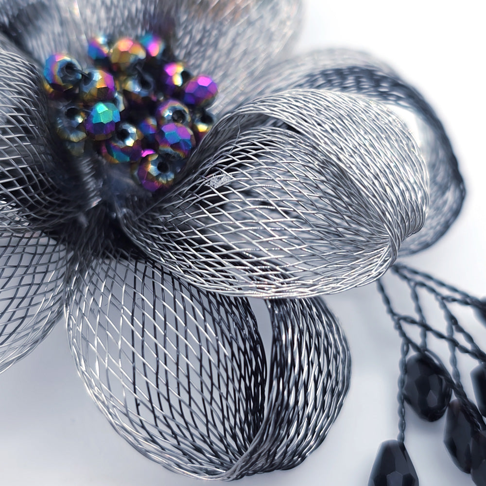 Handmade Metal Mesh Flower Corsage Grey