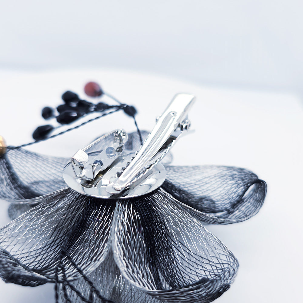 Handmade Metal Mesh Flower Corsage Grey