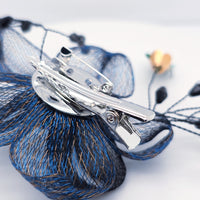 Handmade Metal Mesh Flower Corsage Blue-Black