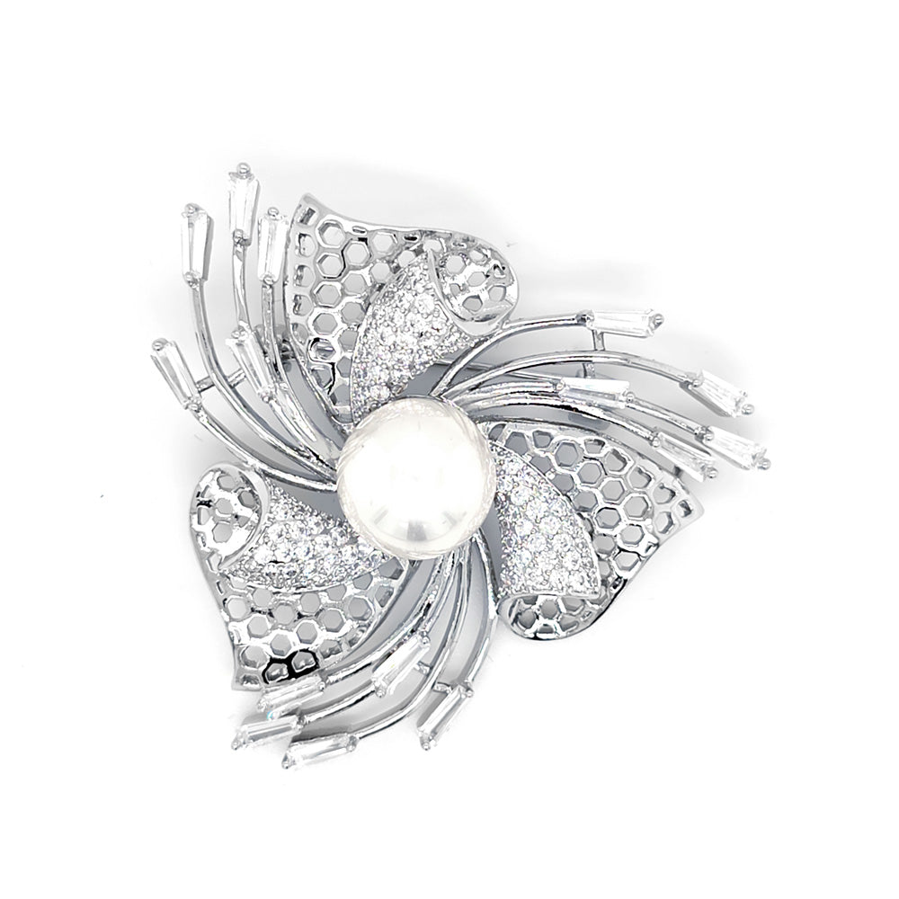 Crystal and Faux Pearl Brooch