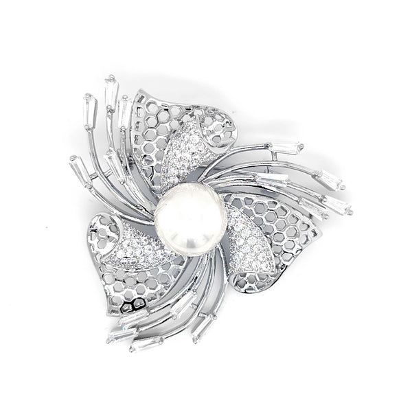 Crystal and Faux Pearl Brooch