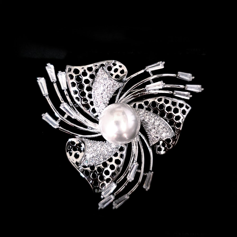 Crystal and Faux Pearl Brooch