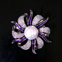 Crystal and Faux Pearl Enamel Brooch