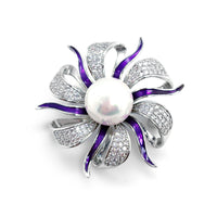 Crystal and Faux Pearl Enamel Brooch