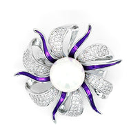 Crystal and Faux Pearl Enamel Brooch