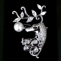 Crystal and Faux Pearl Deer Brooch