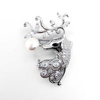 Crystal and Faux Pearl Deer Brooch