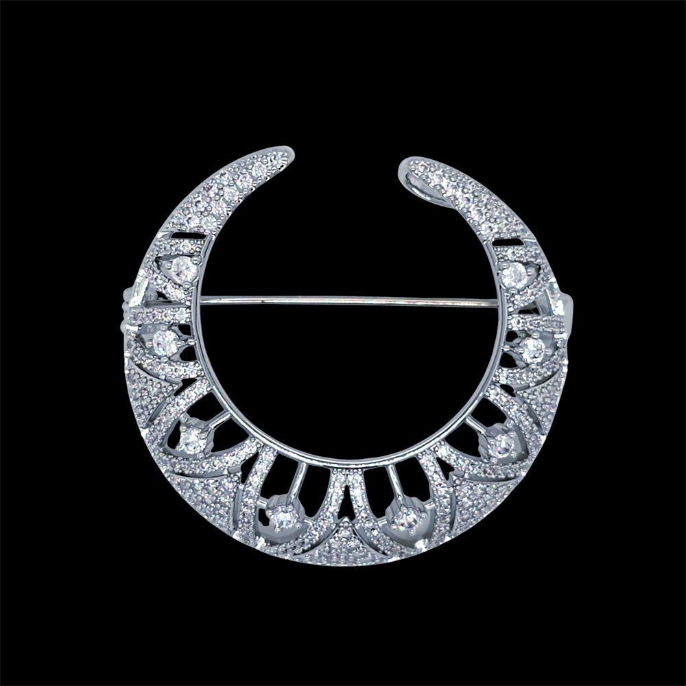 Crystal Crescent Moon Vintage Brooch or Pendant