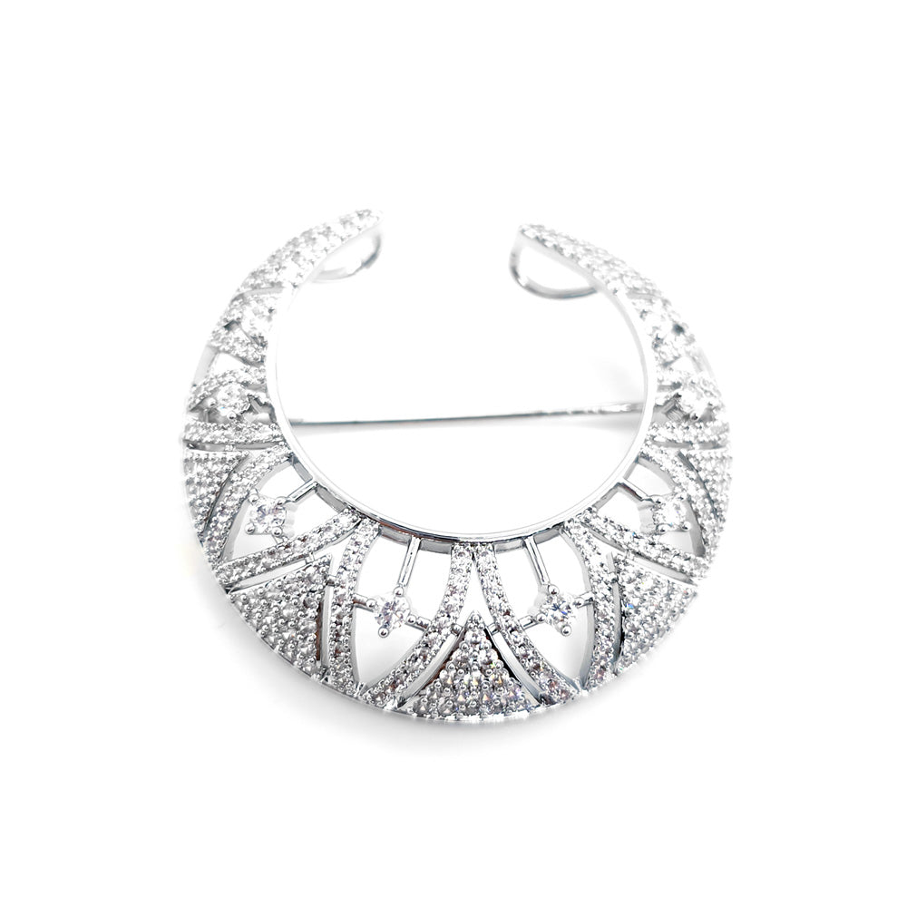 Crystal Crescent Moon Vintage Brooch or Pendant