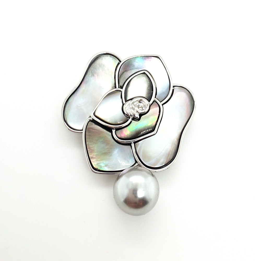 Black Mother of Pearl Rose Brooch or Pendant