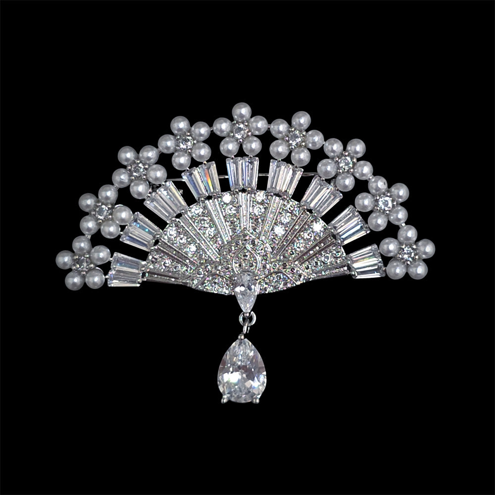 Crystal Vintage Style Fan Brooch