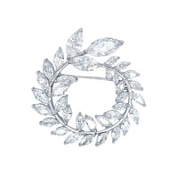 Crystal Olive Leaves Round Brooch