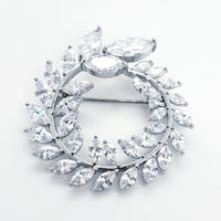 Crystal Olive Leaves Round Brooch