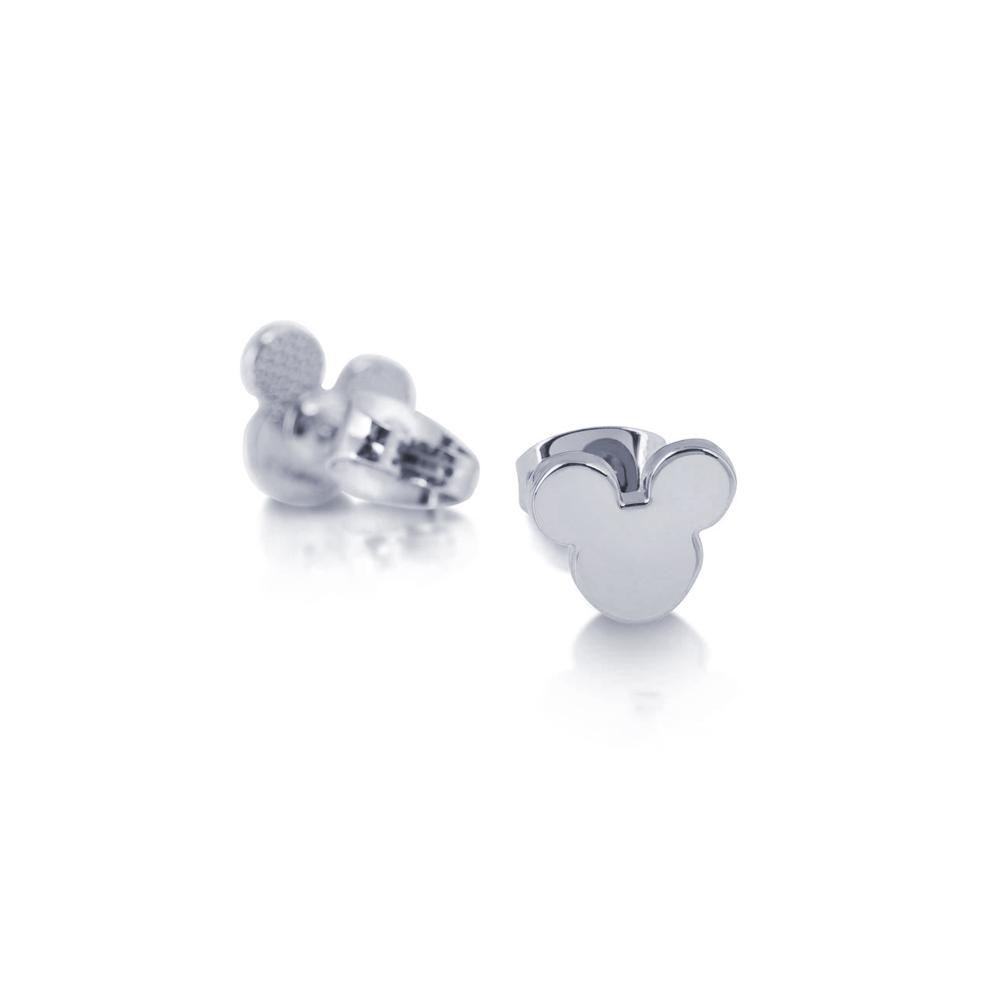 Mickey Mouse Head Silhouette Stud Earrings White Gold