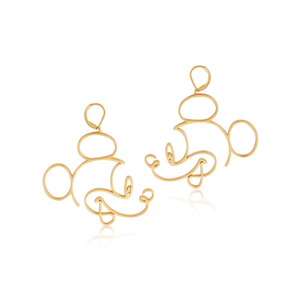 Mickey Mouse Wire Style Earrings Yellow Gold
