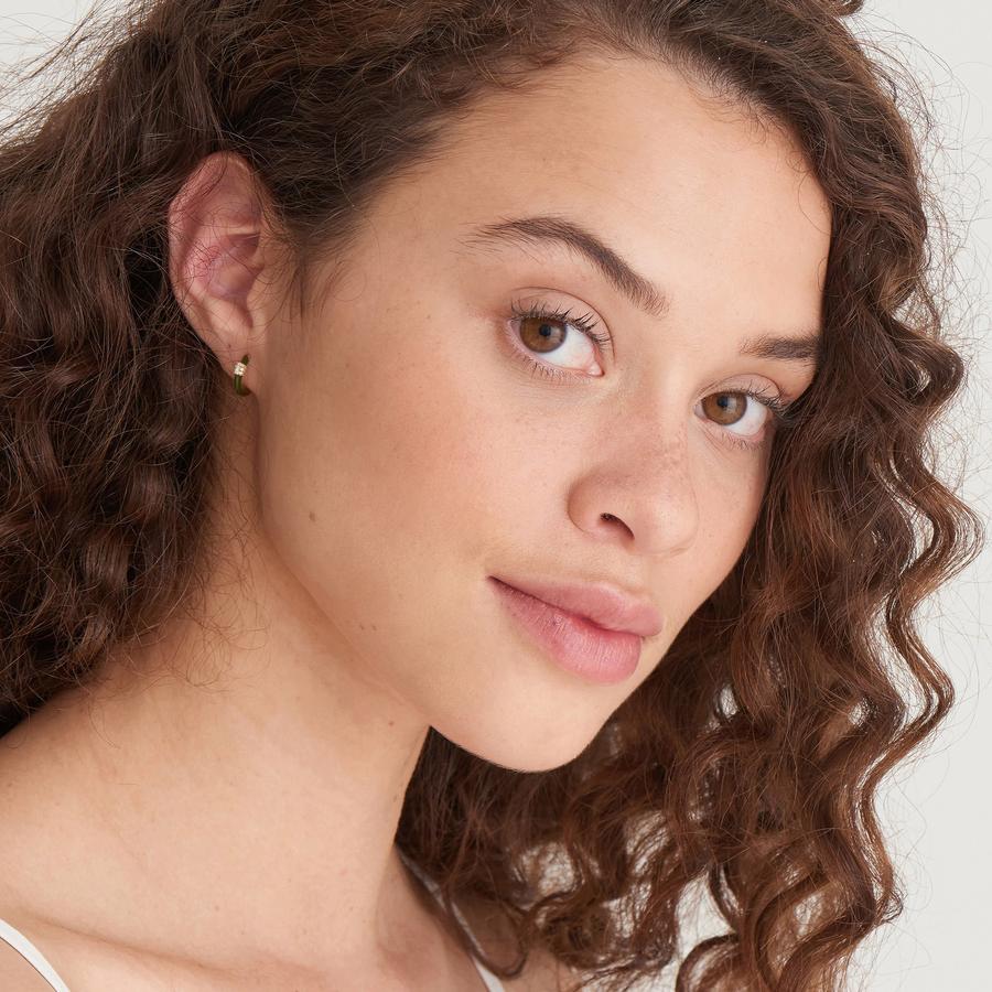 Forest Green Enamel Carabiner Gold Huggie Hoop Earrings