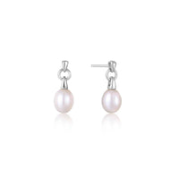 Silver Pearl Drop Stud Earrings