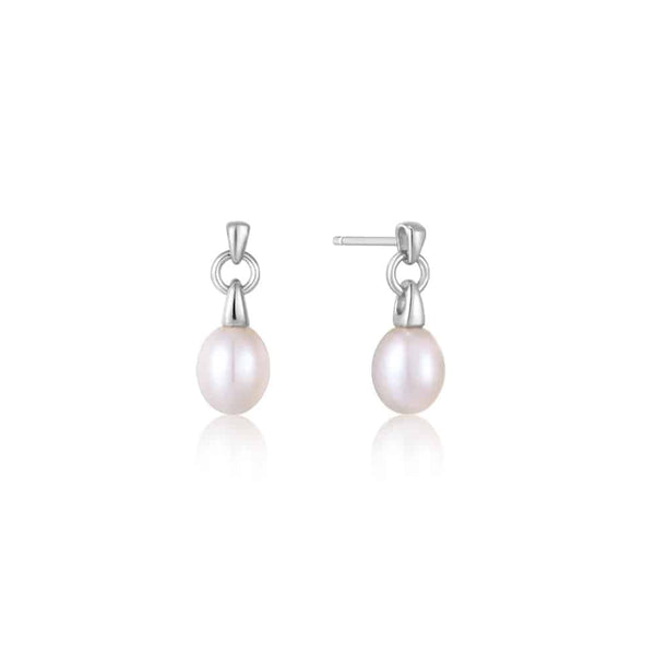 Silver Pearl Drop Stud Earrings