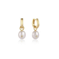 Gold Pearl Drop Sparkle Huggie Hoop Earrings