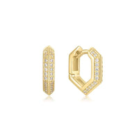 Gold Sparkling Shield Huggie Hoop Earrings