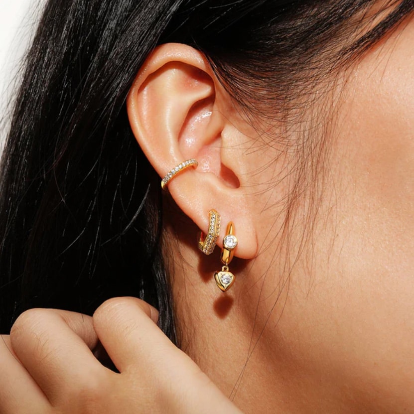Gold Sparkling Shield Huggie Hoop Earrings
