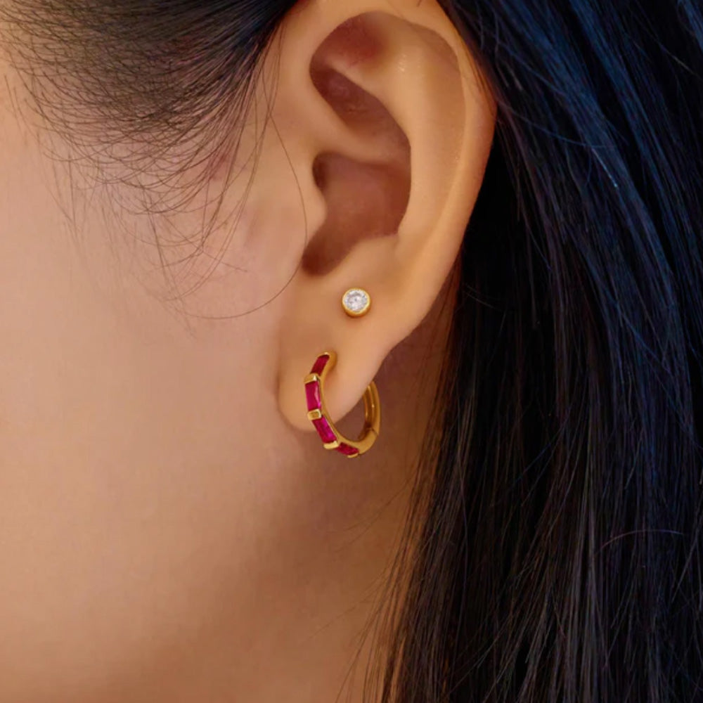 Crimson Huggie Hoop Earrings