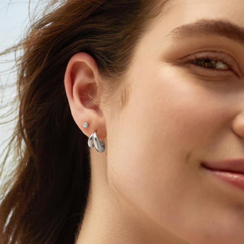 Silver Dome Huggie Hoop Earrings