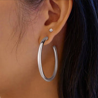 Silver Classic Tube Large Hoop Earrings