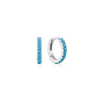 Silver Aqua Blue Row Huggie Hoop Earrings