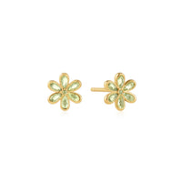 Gold Mint Green Floral Stud Earrings
