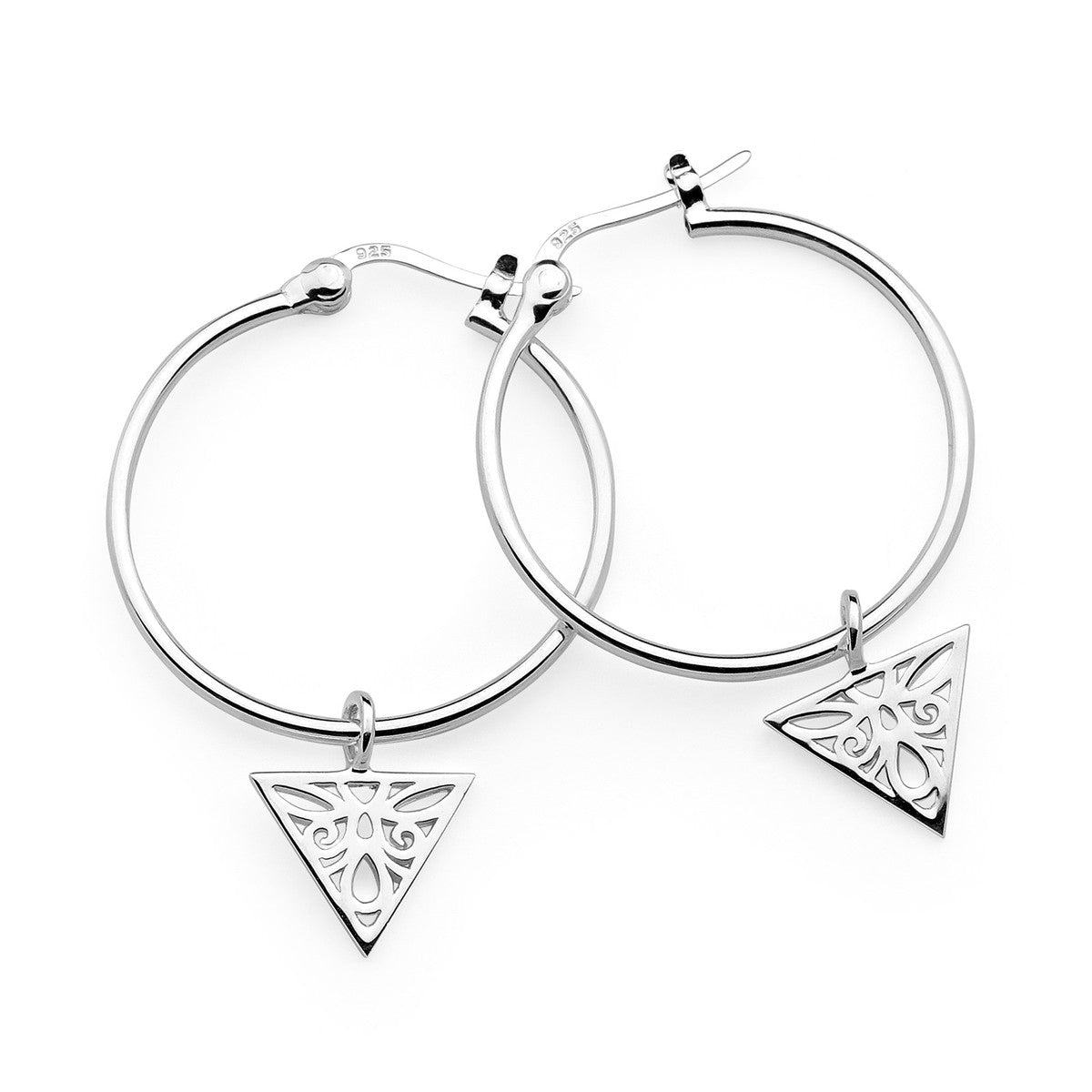 Sterling Silver Triangle Charm Hoop Earrings