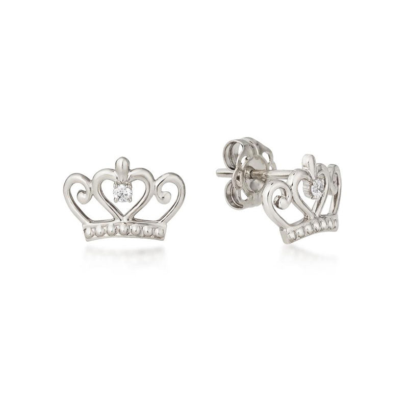 Precious Metal Princess Crown Stud Earrings