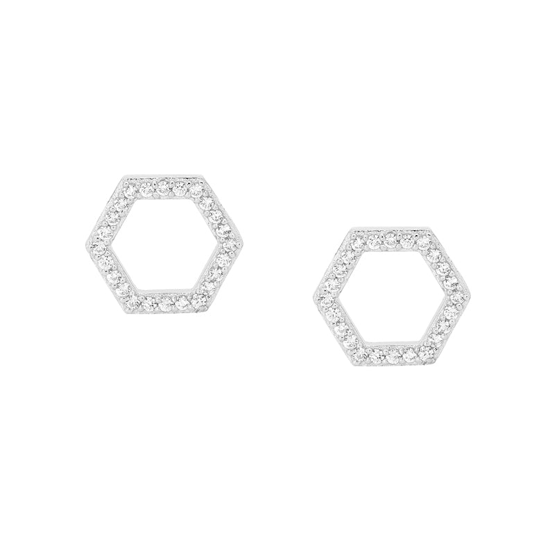 Silver Hexagon Stud Earrings