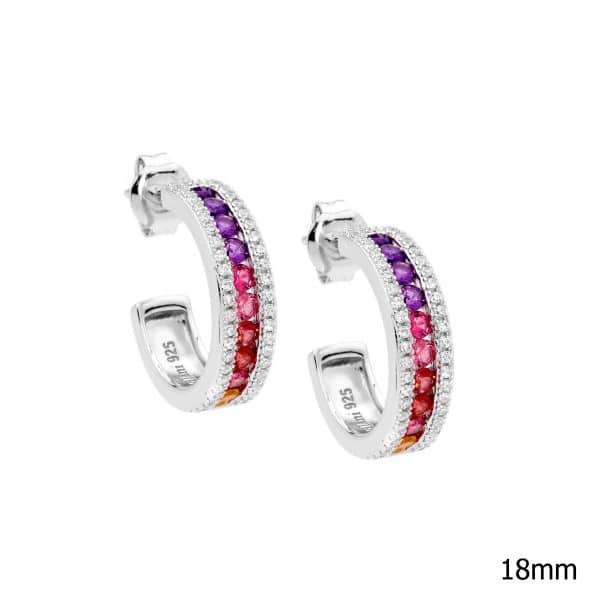 White Gold Plated Sterling Silver Rainbow Hoop CZ Earrings