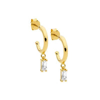 Baguette CZ pendant hoop Earrings Yellow Gold