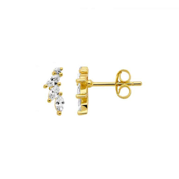 Sterling Silver Marquise and CZ Stud Earrings Yellow Gold