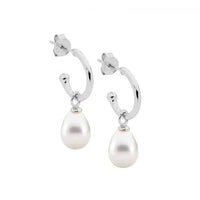 Sterling Silver Semi Hoop Earrings With Freshwater Pearl