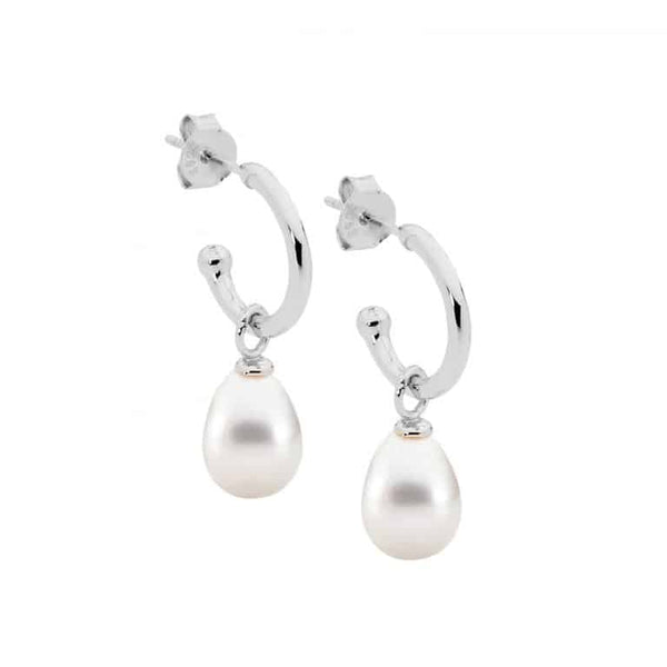 Sterling Silver Semi Hoop Earrings With Freshwater Pearl