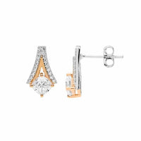 Sterling Silver Open 'V' Cushion Cut CZ Stud Earrings