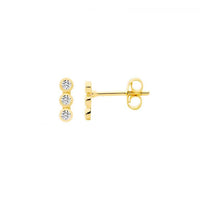 Sterling Silver CZ Small Bar Stud Earrings Yellow Gold
