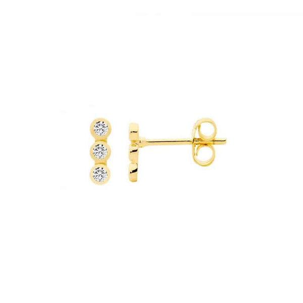 Sterling Silver CZ Small Bar Stud Earrings Yellow Gold