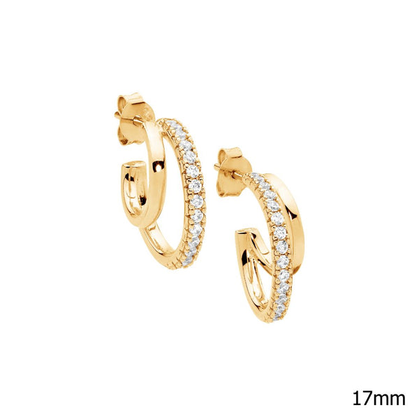 Sterling Silver CZ Double Hoop Earrings Yellow Gold