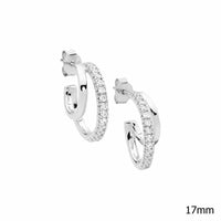 Sterling Silver White Cubic Zirconia Double Hoop Earrings