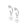 Rhodium Plated Silver Freshwater Pearl Semi Hoop Earrings