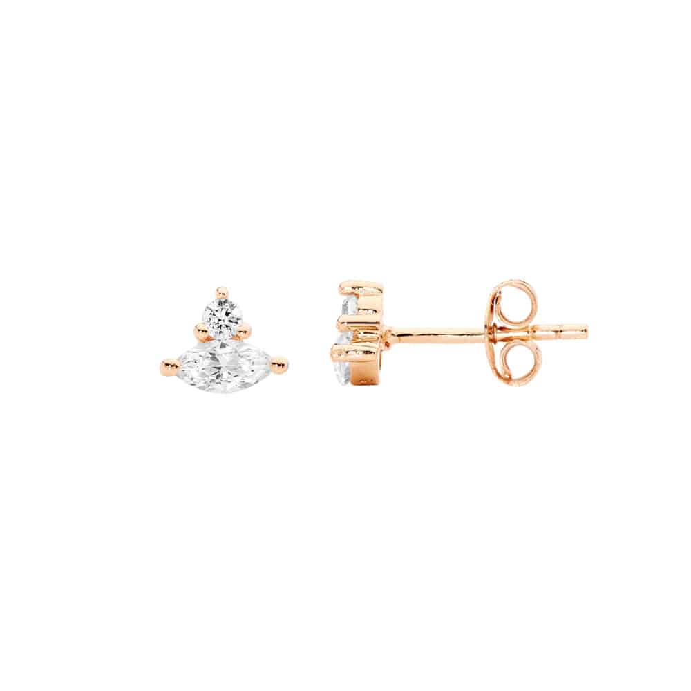 Rose Gold Plated Sterling Silver CZ Marquise Stud