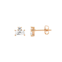 Rose Gold Plated Sterling Silver Baguette Cubic Zirconia & Round Stud Earrings