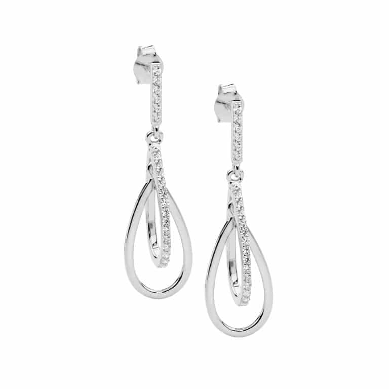 Double Open Tear Drop Silver Earrings