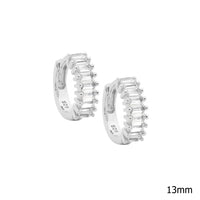 Rhodium Plated White CZ Baguette Hoop Earrings