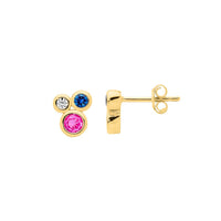 Sterling Silver Bezel Set Multi Colour CZ Cluster Earrings